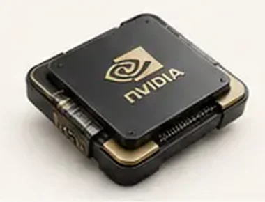 An NVIDIA chip with gold details.