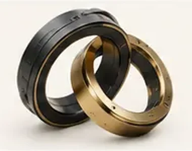 Interlocking black and gold rings.